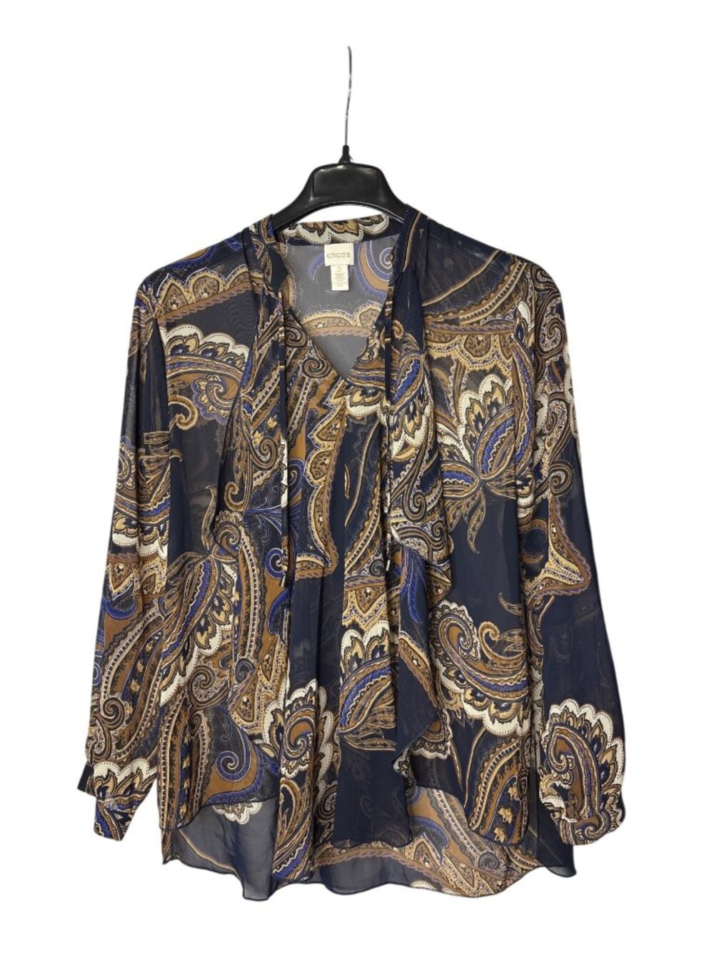 Chico's Sheer Ruffle Tie Front Blouse Top Size 2 (US L) Paisley Vintage Y2K